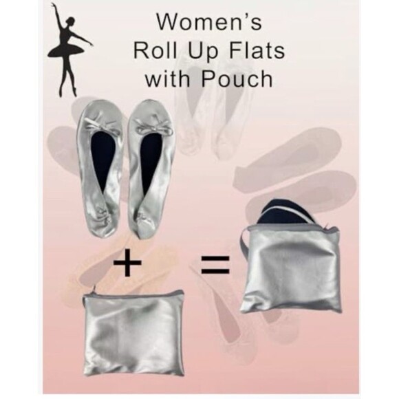New Gudgudee Ballet Slippers Women's XL (10) Silver Roll Up With Pouch - Picture 7 of 11